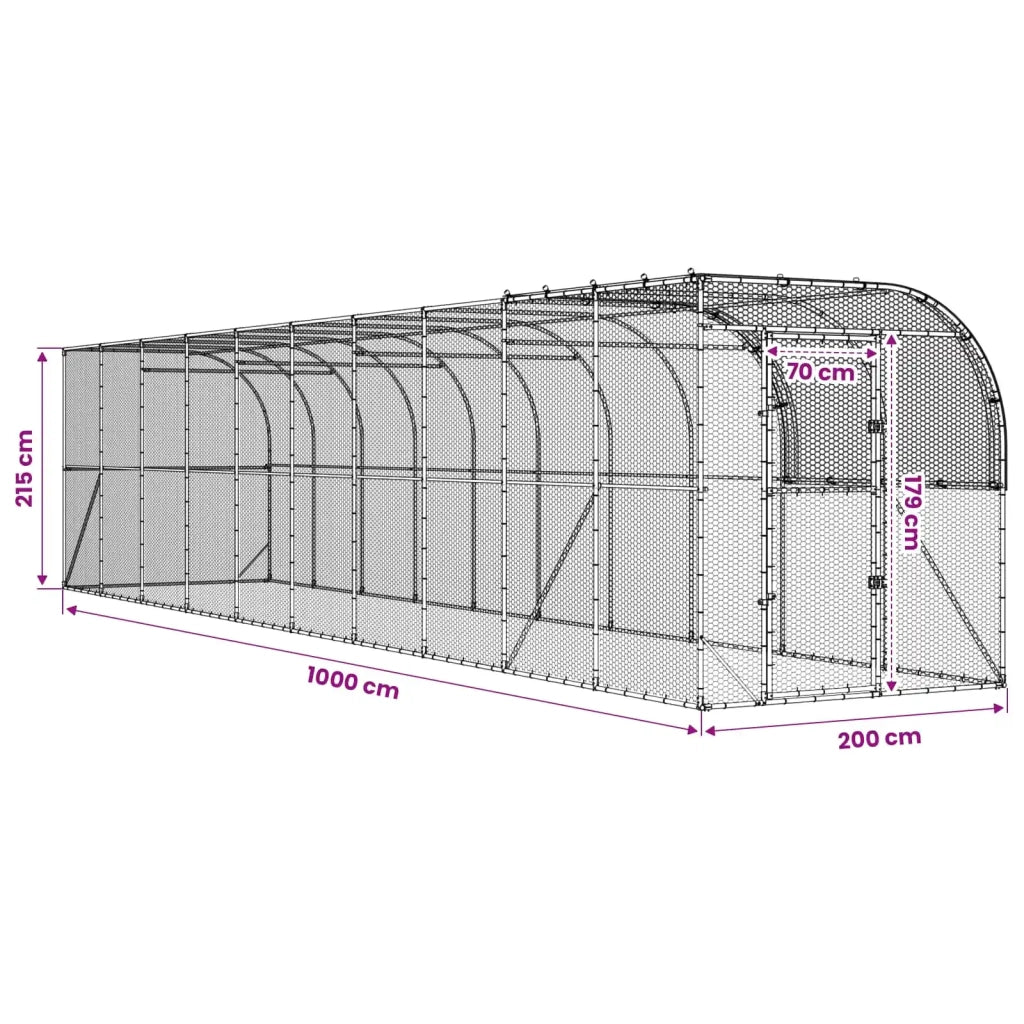 Gabbia per Polli Contro il Muro Argento 1000 x 200 x 215 cm 3434744