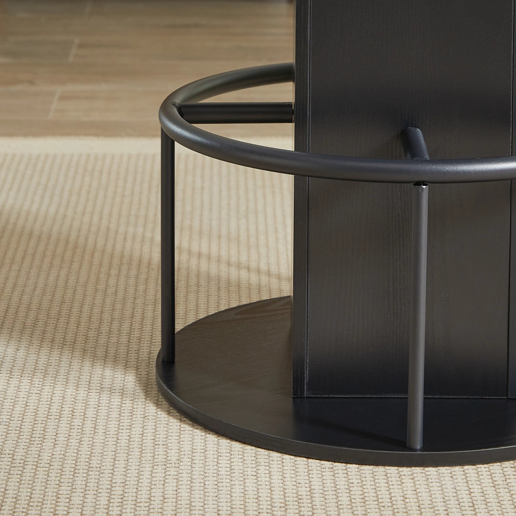 Tavolo da pranzo rotondo con 2 sgabelli e vani contenitore, stile mid-century modern, per cucina e soggiorno, diametro 80 cm