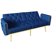 Divano letto 2 posti - con schienale reclinabile e portabicchieri - in velluto blu