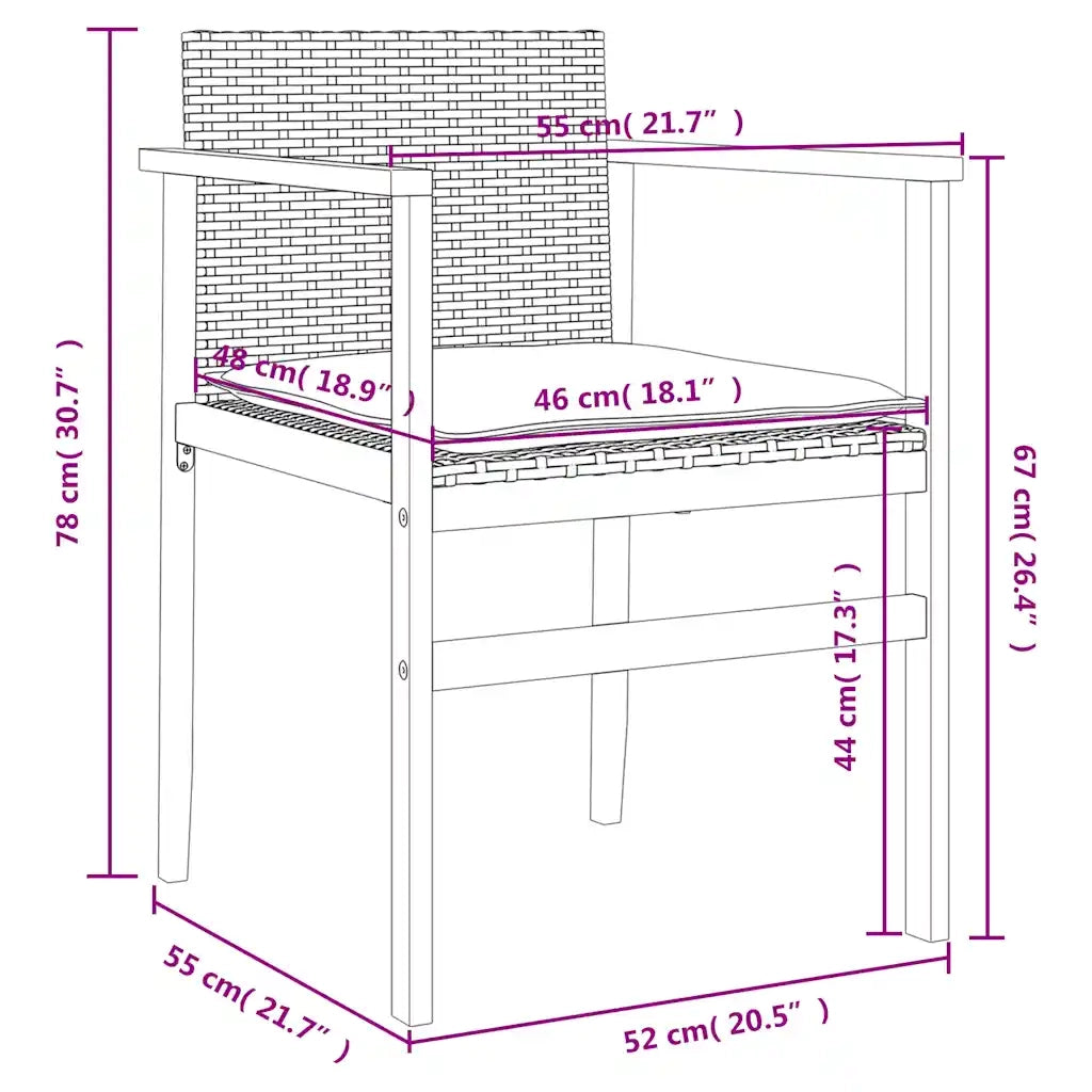 Sedie Giardino con Cuscini 2 pz | Sedie da Esterno Nere Polyrattan e Legno Massello