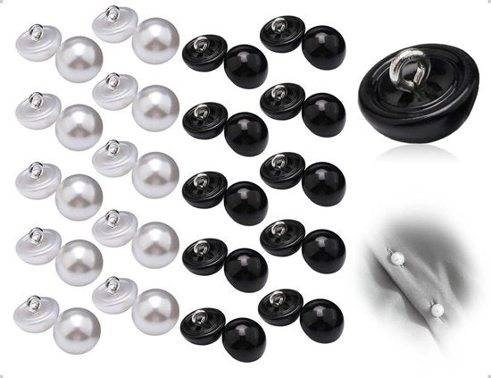Nastro per cucito a forma di fungo - 40 pezzi - Punti di cucito in plastica - Punti di cucito a forma di fungo - Punti di cucito a forma semicircolare - Design nero/bianco - 10 mm