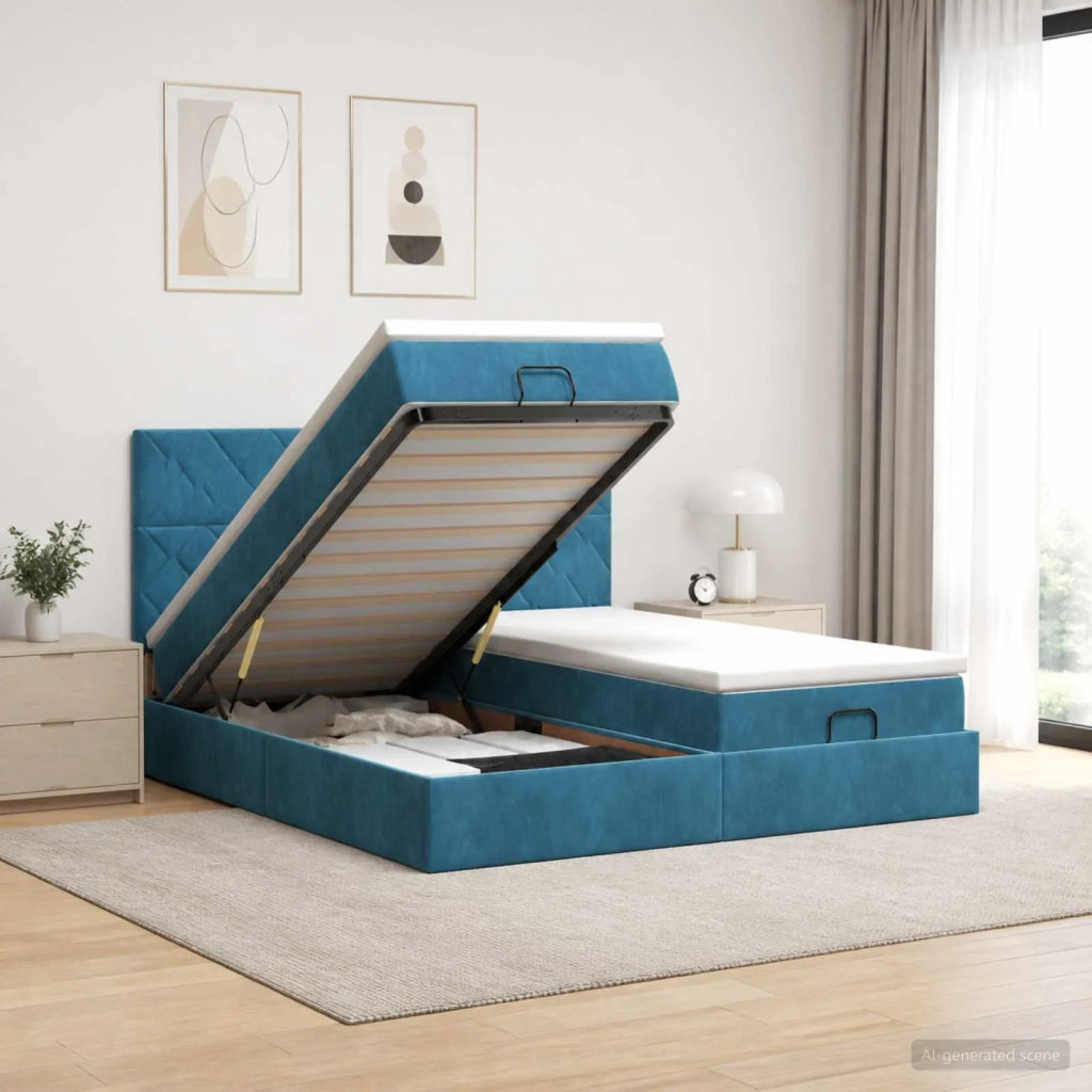 Letto Ottomano con Materasso e LED Blu scuro 160 x 200 cm 3457348
