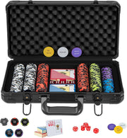 Poker Chips, Set di Fiches da Poker con 500/300 Chips e Custodia in Alluminio, Mazzo di Carte 5 Dadi, Set di Fiches per Party Viaggi e Feste (300 chips)