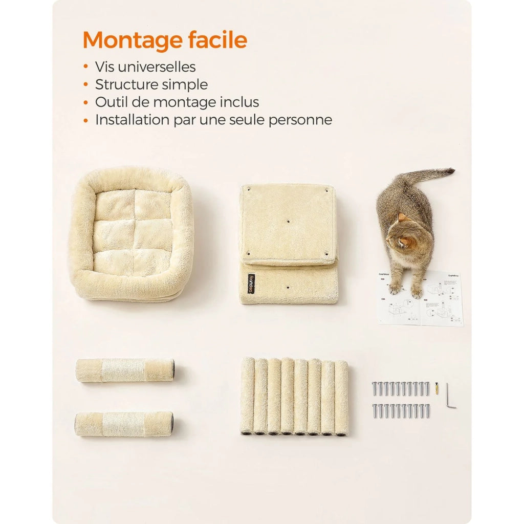 Tiragraffi per gatti torre da gioco 67 cm casetta per gattini fino a 3 kg grande piattaforma 2 nicchie tiragraffi grigio beige 12_0003898