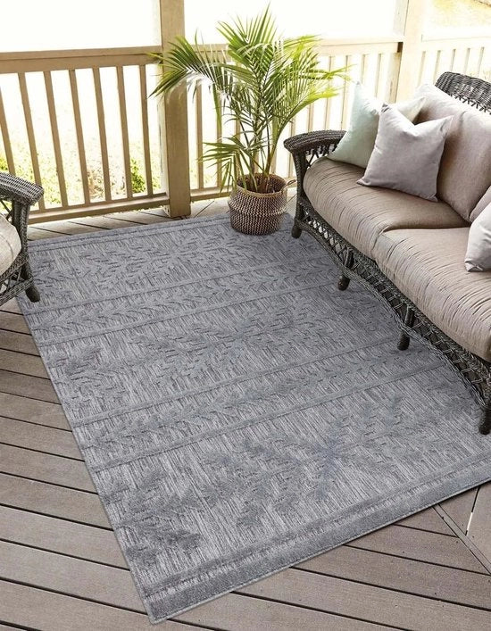Tappeto Resistente al Tempo per Esterni e Interni, 150x150 cm, Stile Etneo, colore Antracito.