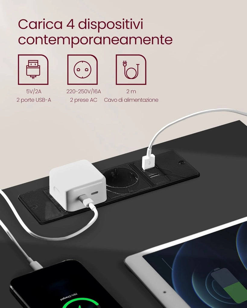 VASAGLE Comodino, Montaggio Rapido Senza Attrezzi Toolless, Tavolino con Stazione di Ricarica, Moderno, Cassetto, per Camera da Letto e Soggiorno, Nero Inchiostro e Beige Cappuccino LET777B04