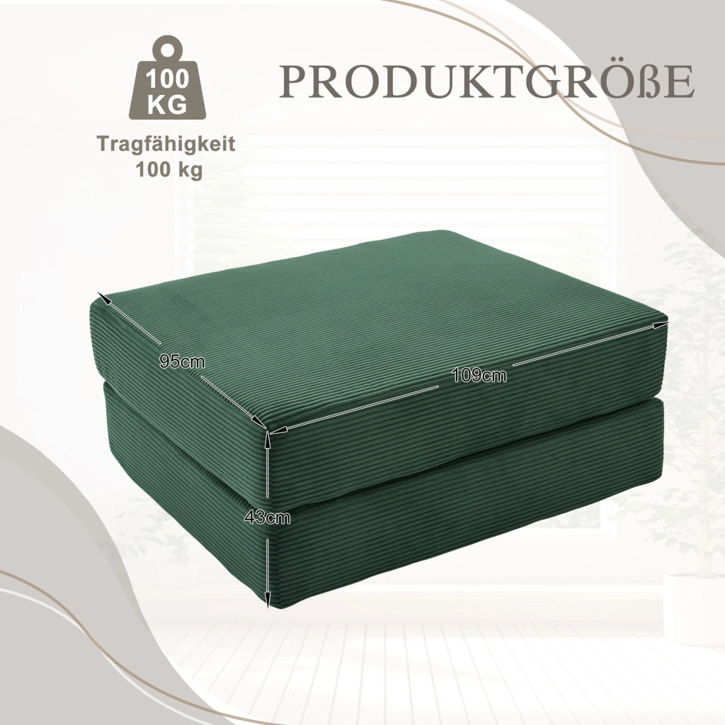 PUFF Letto pieghevole in corduroy verde smeraldo 109x95x43 cm