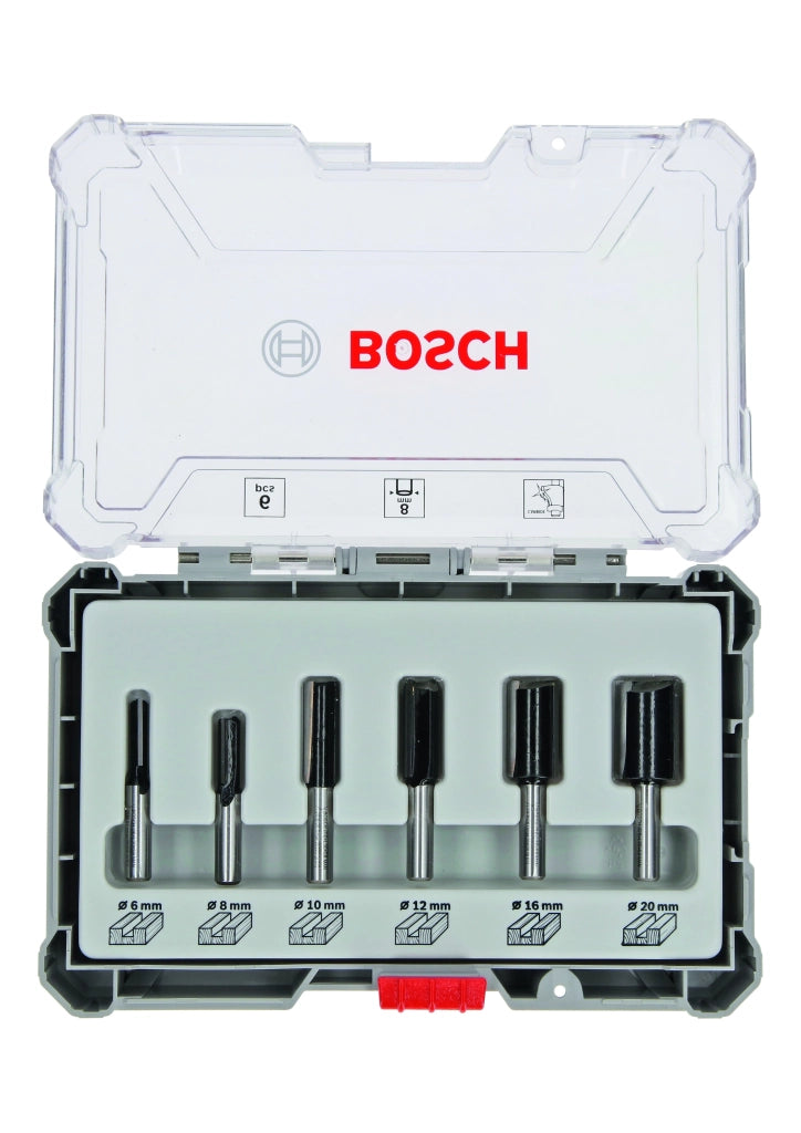 2607017466 - Set frese da 6 pz. bit dritti codolo da 8 mm 6-piece Straight Router Bit Set.