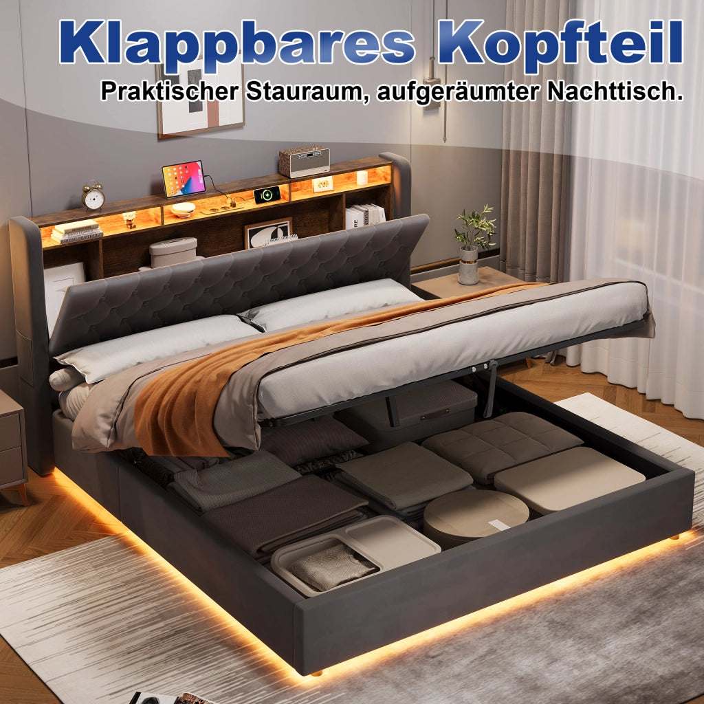 Letto matrimoniale 180x200 cm, colore grigio