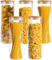 Set di 5 contenitori in vetro con coperchio, 2100ml contenitori in vetro con coperchio, contenitore in vetro a chiusura ermetica per spaghetti, contenitori in vetro con coperchio per spaghetti, pasta, cereali per colazione