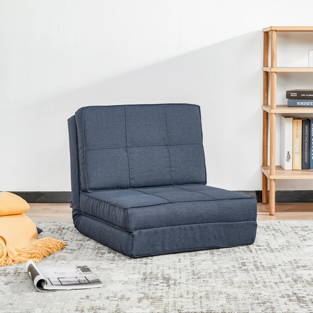 Fauteuil convertible 3 in 1 con schienale reclinabile a 5 posizioni, struttura compatta in poliestere blu