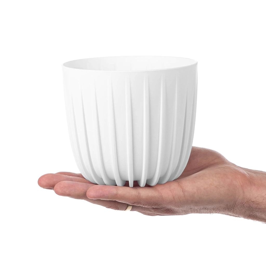 KADAX Vaso da fiori, coprivaso rotondo in plastica da 12,5 cm, supporto per fiori bianco