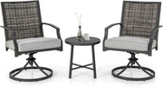 Set da giardino, 3 pezzi, in vimini, per 2 persone, per soggiorno, giardino, con 2 sedie girevoli, 2 cuscini spessi, tavolino, telaio in metallo, set da bistrot per terrazza, giardino, balcone