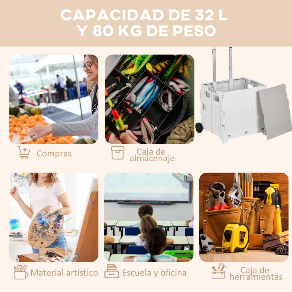 Carrello per la spesa con 2 ruote e manico regolabile ¨C Minimal ¨C 41,5x32,5x85 cm bianco