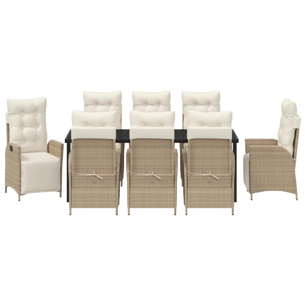 Set da Pranzo da Giardino 9 Pezzi Beige Rattan