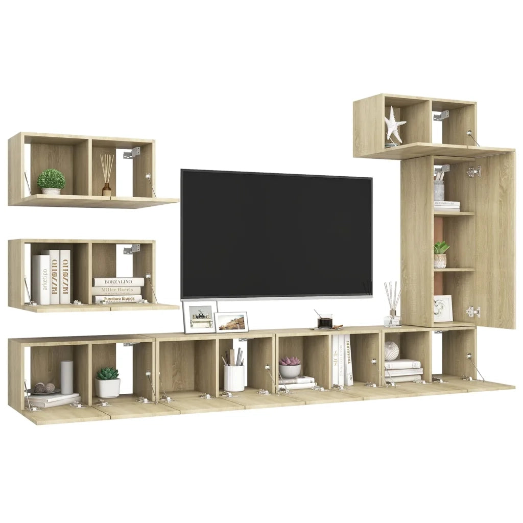 Set di Mobili Porta TV 8 pz-Set di 8 Credenza per TV Rovere Sonoma in Legno Multistrato 186645