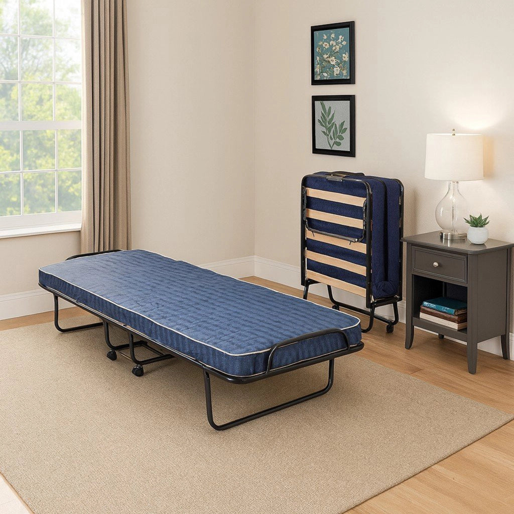 Letto pieghevole salvaspazio Arias, Brandina con rete a 12 doghe e materasso incluso, 100% Made in Italy, 80x190h37 cm, Antracite, senza cover