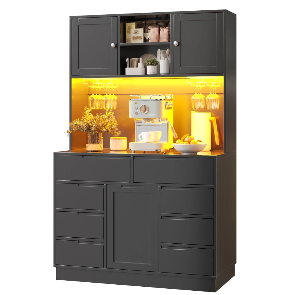 Colonna cucina con LED smart, 8 cassetti, MDF, nera