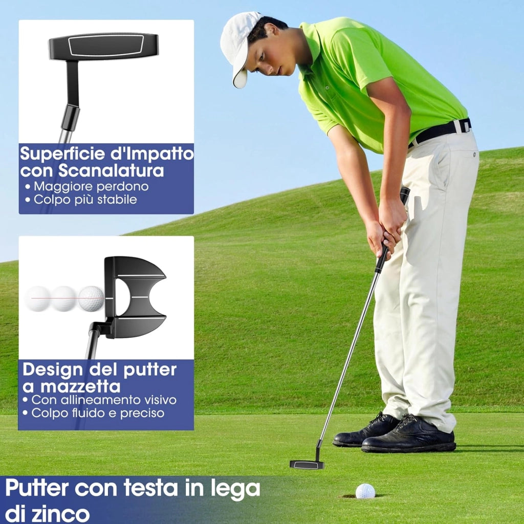 Set Completo di Mazze da Golf da Uomo, 9 Pezzi, Include Driver in Lega, Legno Fairway 3, Ibrido 4, Ferri 6, 7, 8, 9 e P, Putter e Copri Testa per Golfisti Destrimani