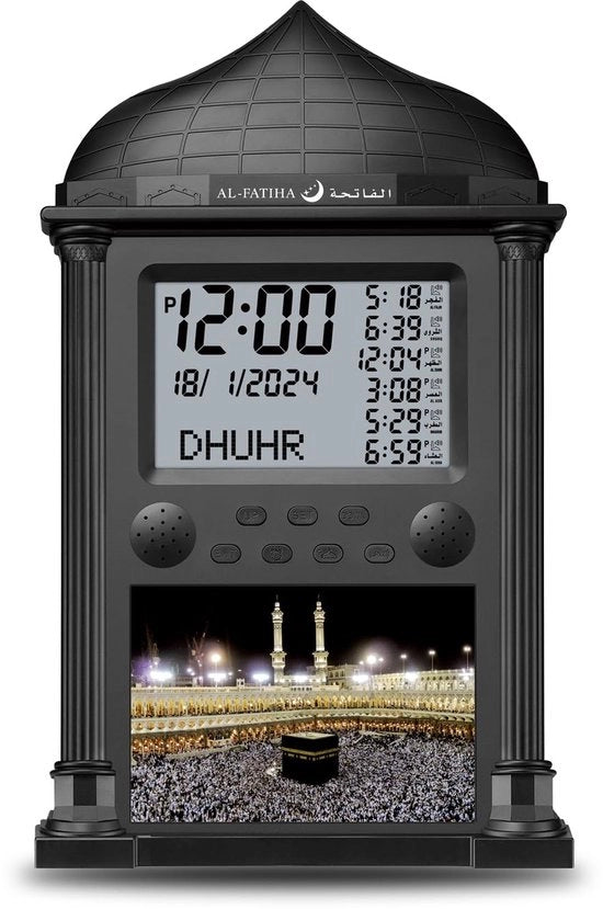 Orologio LED per preghiera musulmana, sveglia digitale con chiamata alla preghiera, calendario islamico per sala di lettura, ufficio, moschea, decorazione domestica (nero)