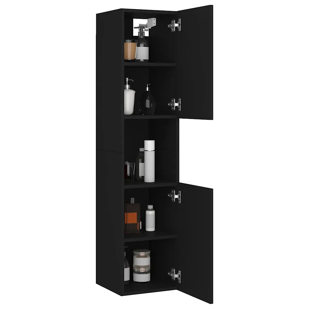 Mobile da Bagno Nero 30x30x130 cm in Legno Multistrato 804998