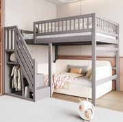 Letto a soppalco 140x200 cm con scala contenitore in legno grigio