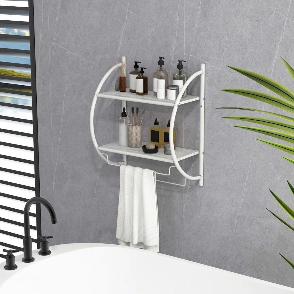 Portasciugamani da parete per bagno-Mensola a 2 ripiani in acciaio inossidabile 45x26x55cm Bianco