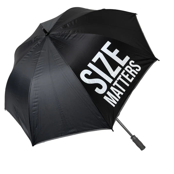 Ombrello gigante con scritta "Size matters"