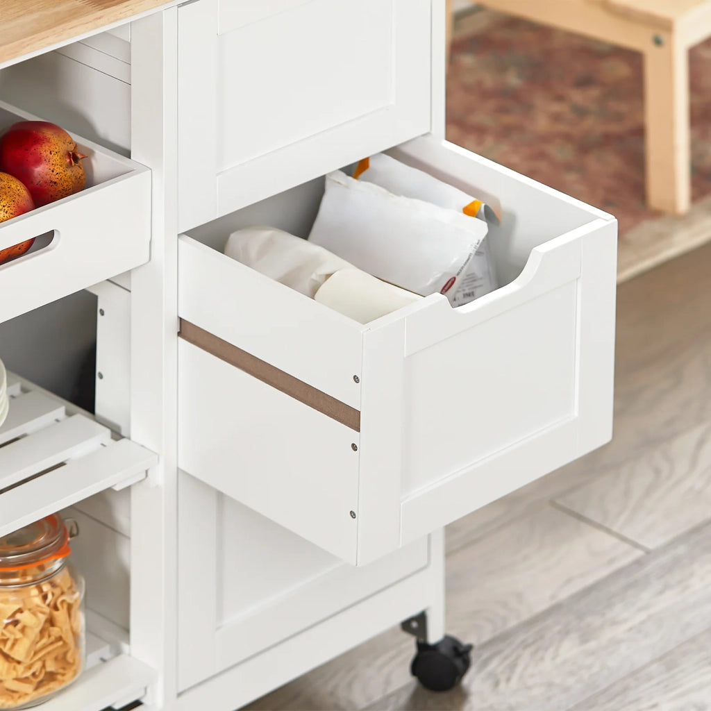 Carrello Cucina Credenza da Cucina o Bagno con 3 cassetti e 1 Cestino L68*P38*A85 cm colore bianco FKW79-W