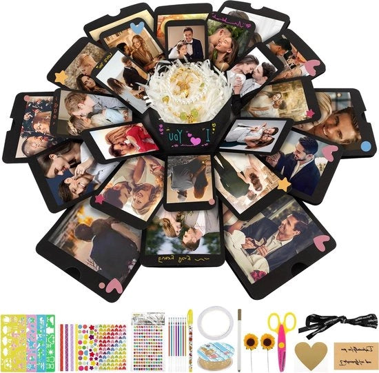 Scatola di sorpresa DIY Box di esplosione Fotoverrassing - Festa di compleanno San Valentino Natale Nero