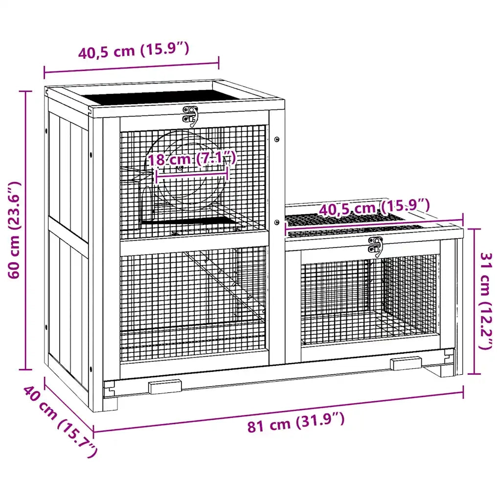 Gabbia per Criceti 81x40x60 cm in Legno Massello di Abete 172384