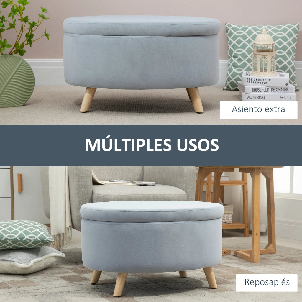 Poltrona con contenitore ovale ¨C Zephmum ¨C Grigio, velluto, gambe in legno, 71x51.5x42 cm