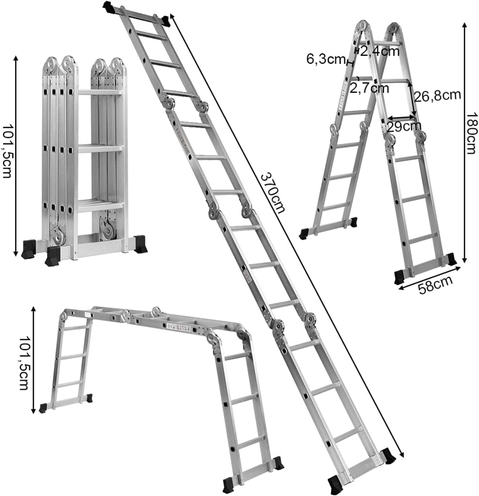 Scala Pieghevole Multiuso, Scala Estensibile con Struttura in Alluminio, Facile da Conservare, Piccola Scala per Uso Interno ed Esterno