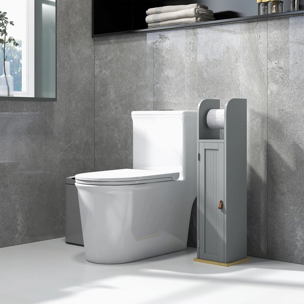 Mobile da bagno con ripiani regolabili e porta rotoli ¨C zephmum ¨C grigio 20x20x80 cm