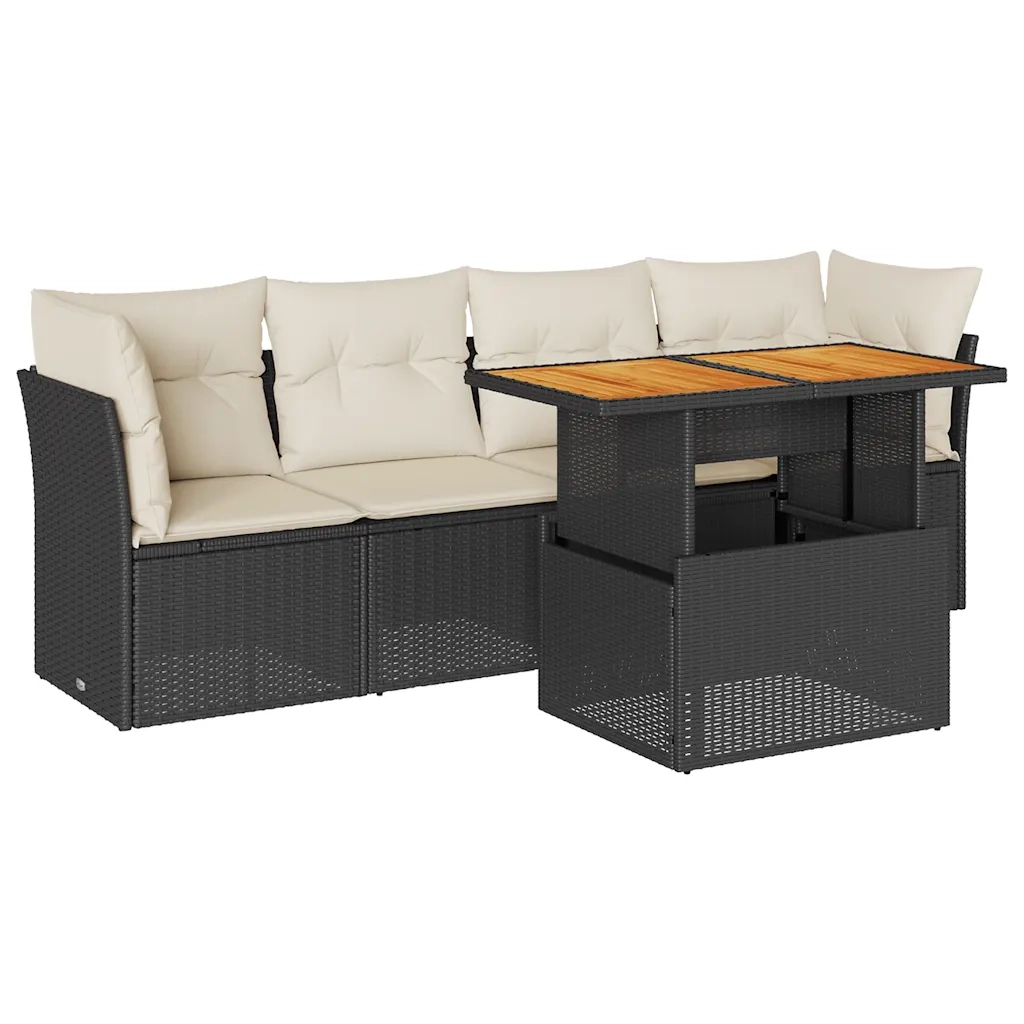 Set Divani da Giardino 5 pz con Cuscini in Polyrattan Nero