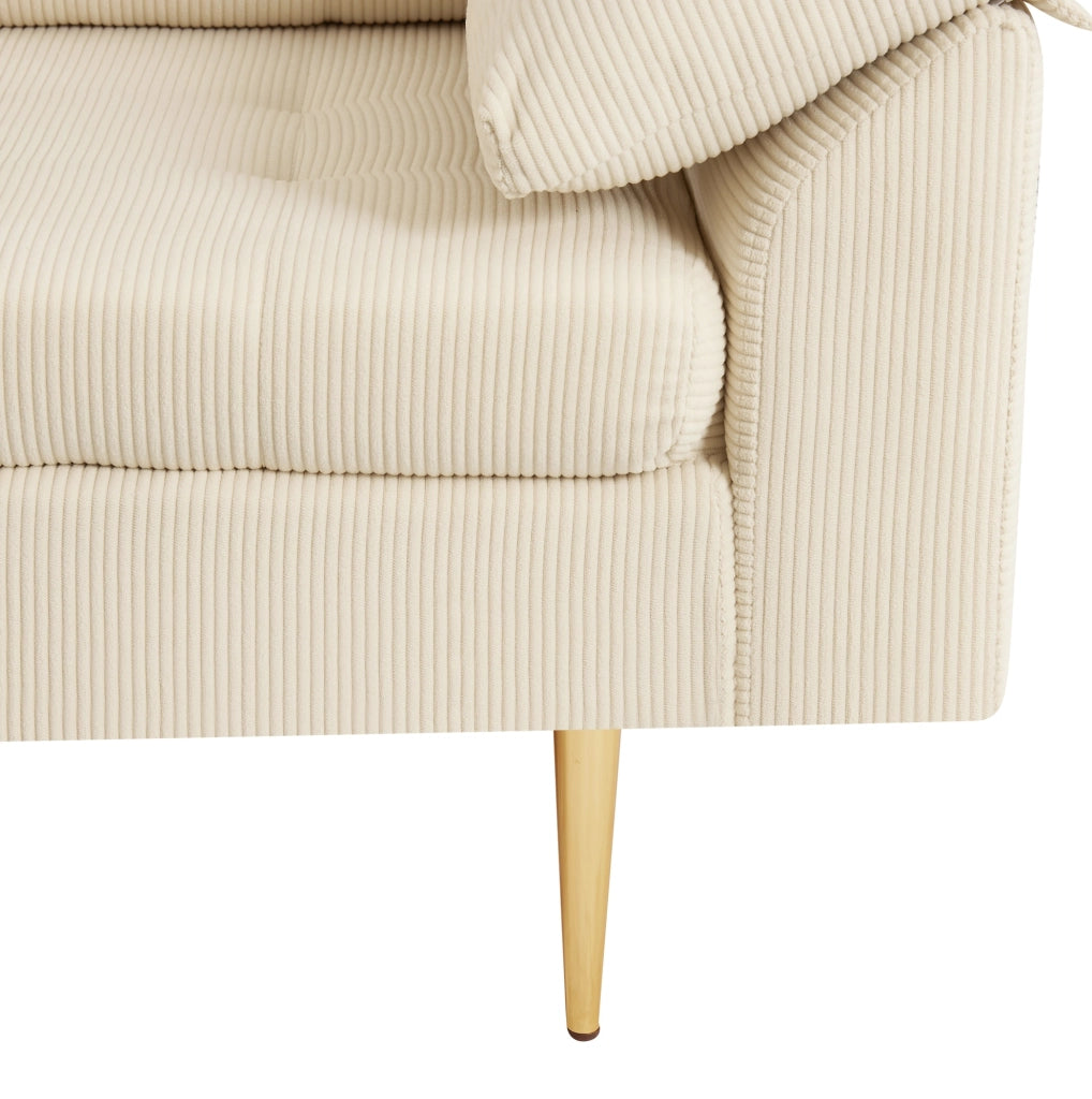 Divano 4 posti 250x70x87 cm con pouf separato configurabile a L; velluto a coste beige chiaro