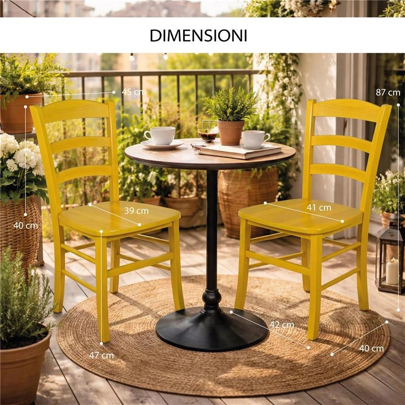 SET 4 SEDIE PAESANA IN LEGNO CON SEDUTA COMPATTA E SCHIENALE ALTO H 88 X L 45 X P 45 CM COLORE GIALLO