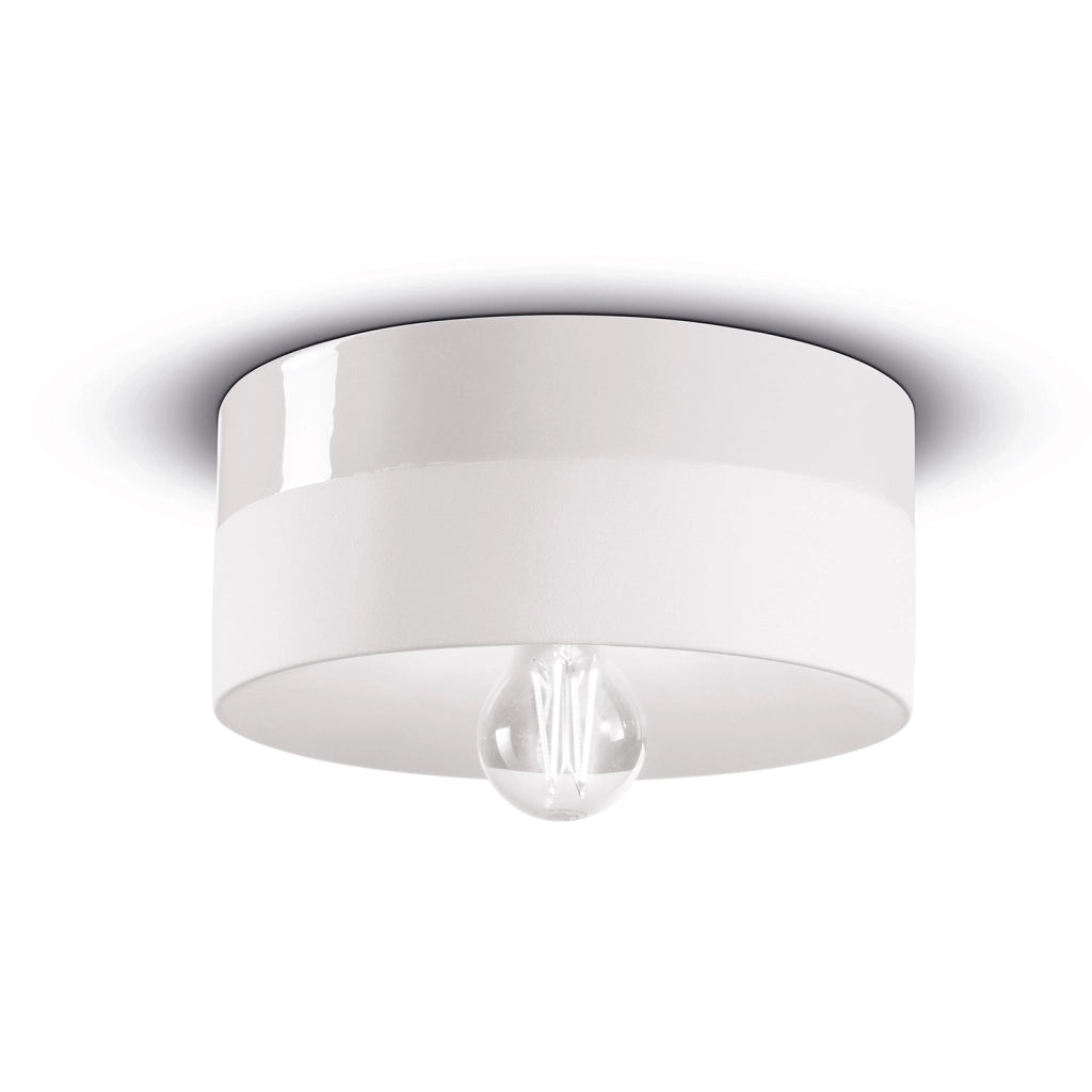 Plafoniera Media Vintage Decò Pi Ceramica Bianco Grezzo 1 Luce E27