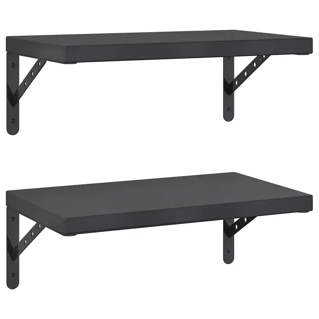 2 pz Mensole a Muro | Scaffale Parete | Ripiano a parete 50x30 cm Nero in Acciaio Inossidabile