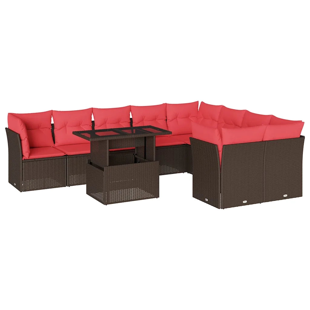 Set Divani da Giardino 10 pz con Cuscini Marrone in Polyrattan 3266844
