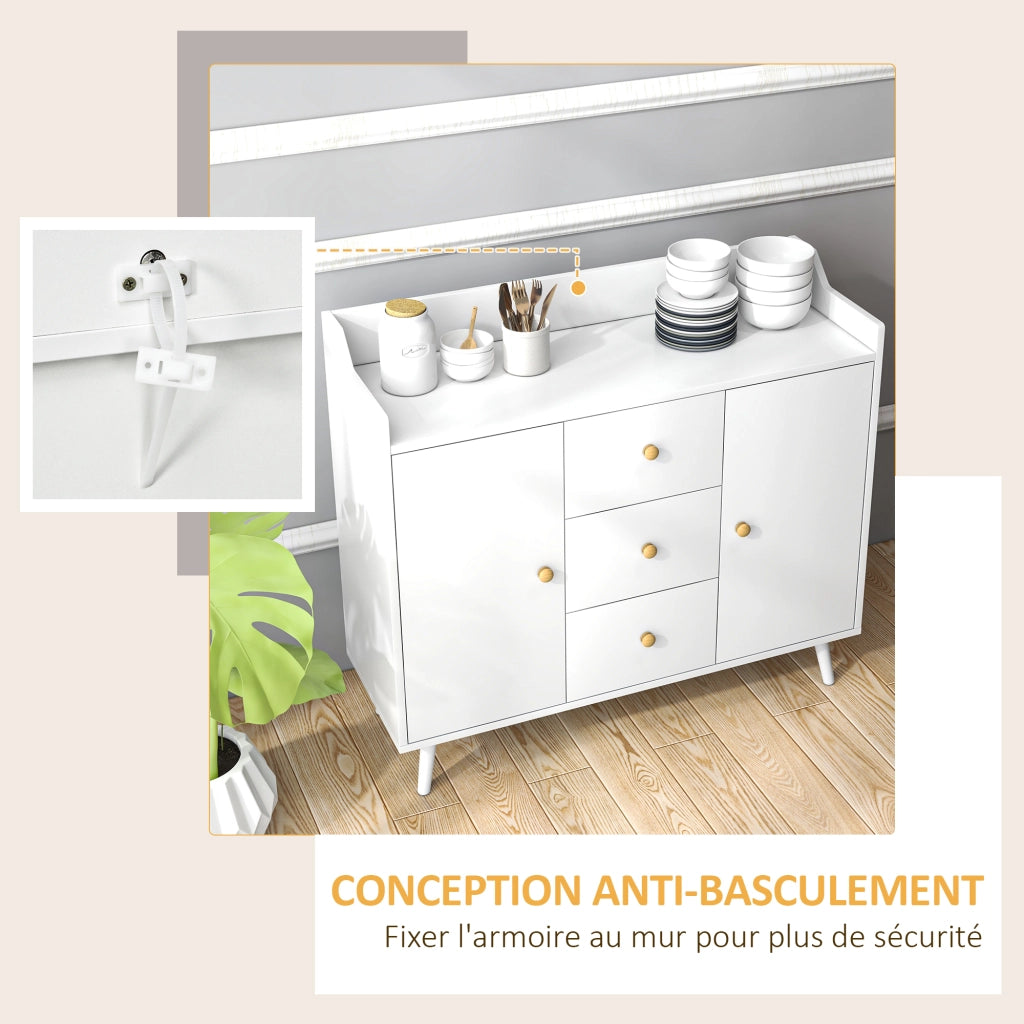 Buffet con 2 ante e 3 cassetti ¨C zephmum ¨C legno massello, bianco, 90x32x80 cm