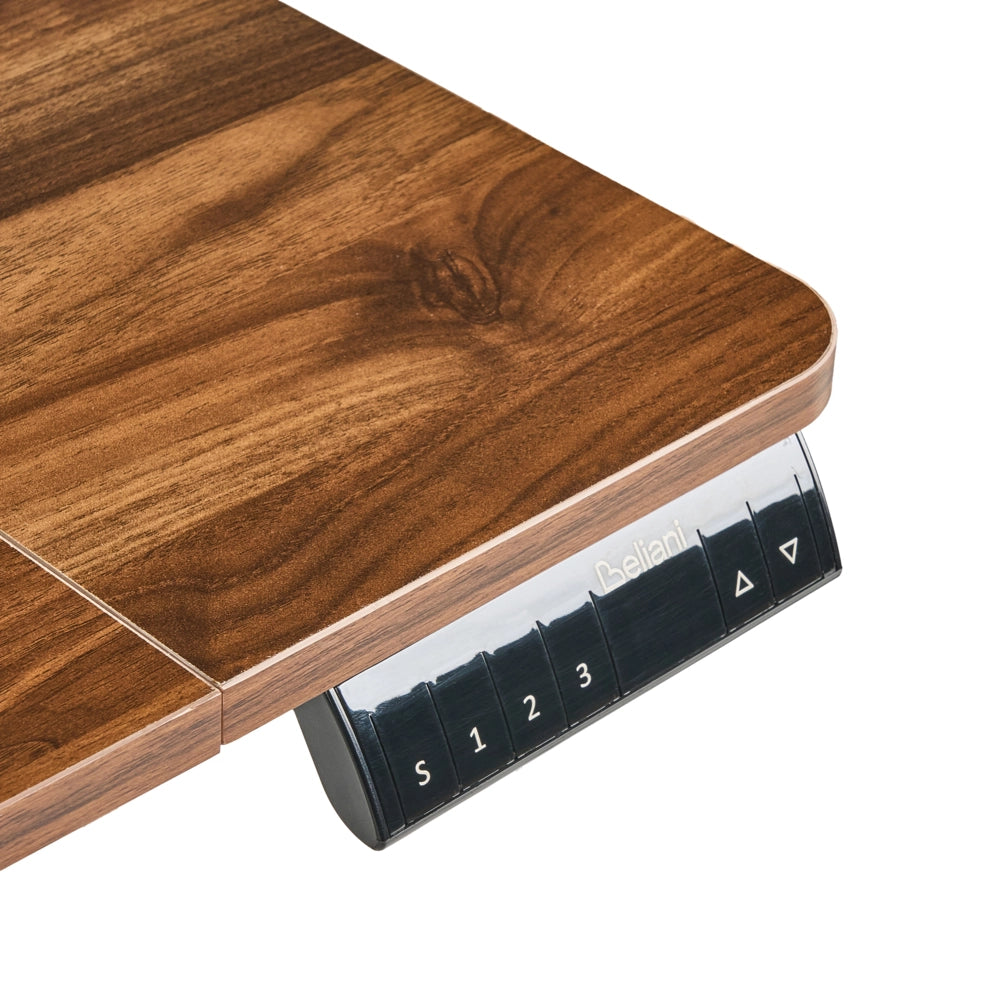 Scrivania regolabile elettricamente Piano marrone Struttura e gambe in acciaio nero 120 x 60 cm Supporto e tappetino per mouse Design moderno