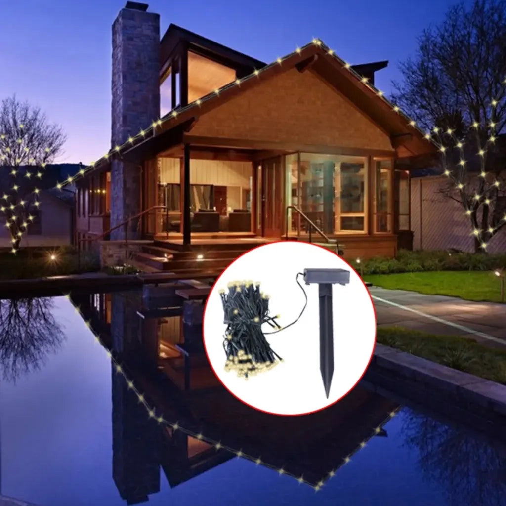 Luci a Striscia Solare a LED Bianco Caldo Addobbo Natalizio