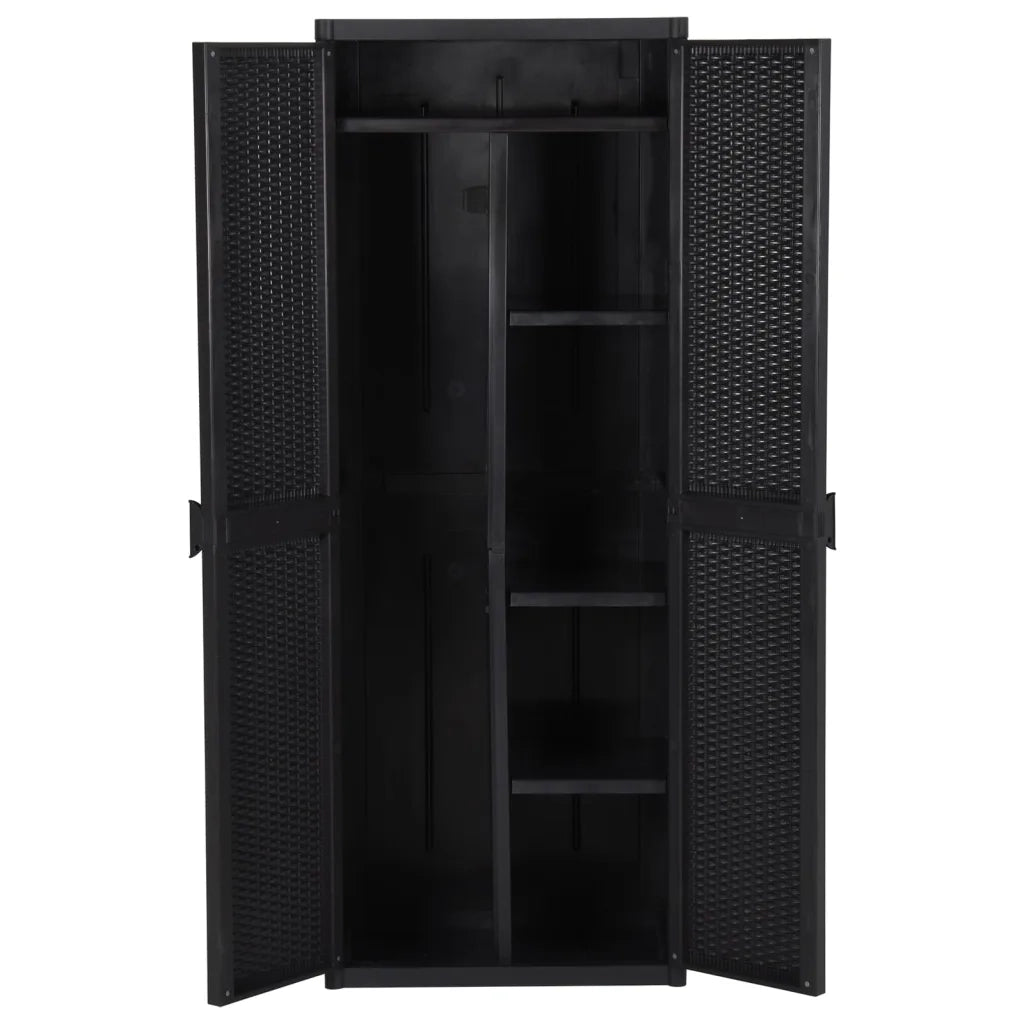 Mobile da giardino con porta-scopa e 4 ripiani 65 x 45 x 172 cm PP nero 02_0046122