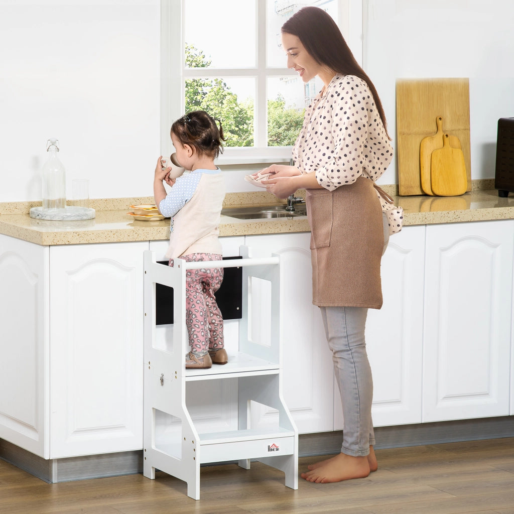 Scala Montessori 2 in 1 con Sgabello e Lavagna ¨C Xylo ¨C MDF Bianco per Bambini 3-6 Anni