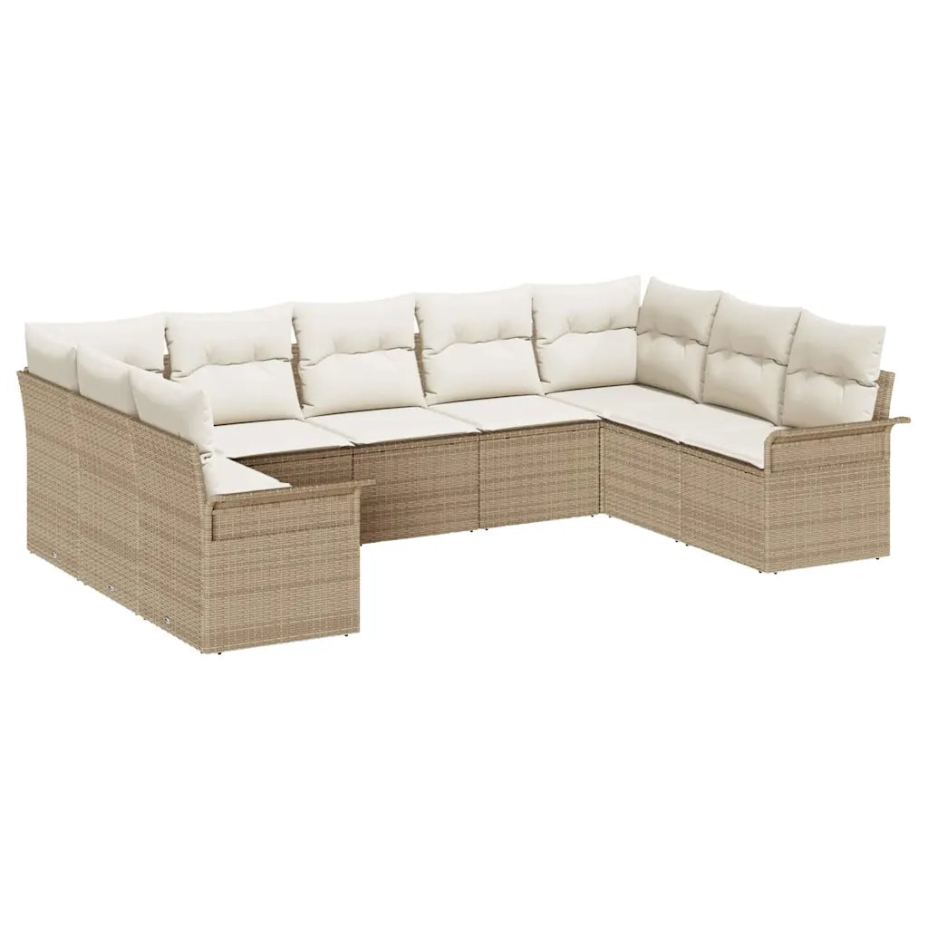 Set Divano da Giardino con archiviazione 9 pcs Beige polyrattan