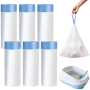 Sacchi per gatto con corda di trascinamento: 90 sacchi per imballaggio del letame dei gatti, 6 rotoli di sacchi per gatto, sacchi per rifiuti resistenti alle scuffie per animali domestici, sacchi per rifiuti con manico, impermeabili 45x50cm