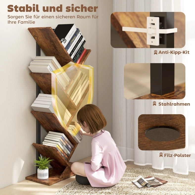 Libreria stretta a forma di albero con 7 ripiani
