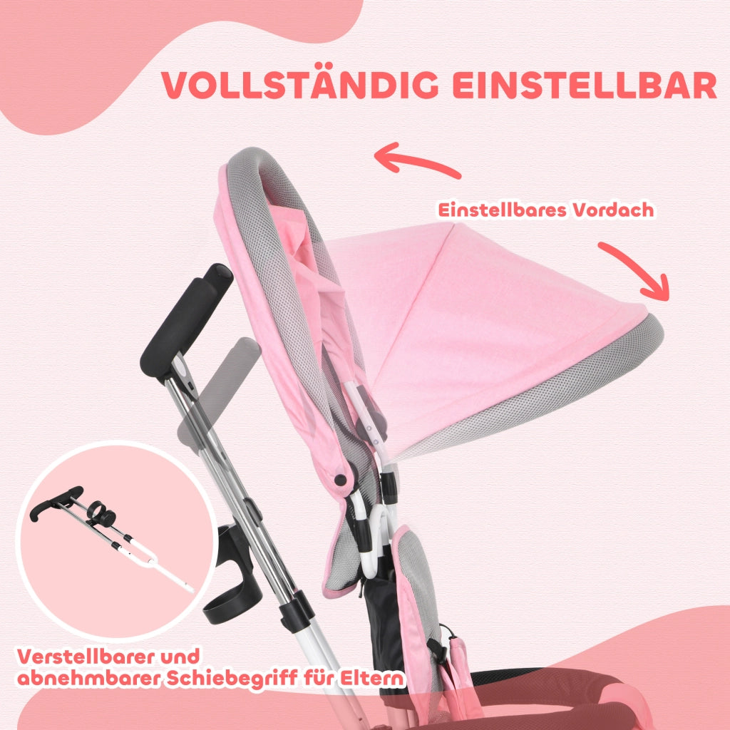 Triciclo Bambini 6 in 1 con Spinta, Cestino e Cintura di Sicurezza ¨C Zephmum ¨C Rosa