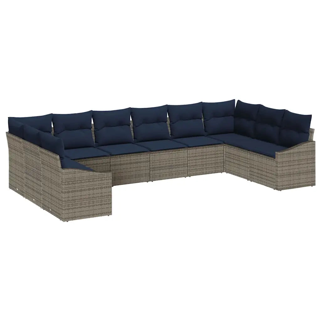 Set Divano da Giardino 10 pcs Grigio e Blu Navy polyrattan 3355574